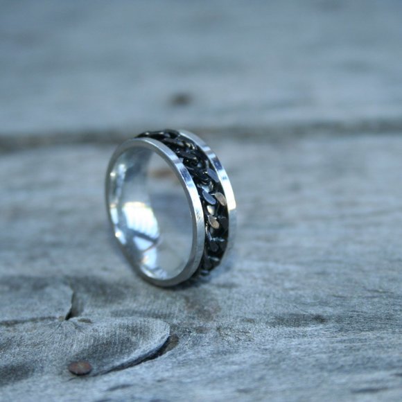 MENS SPINNER RING ★ BLACK CHAIN STAINLESS STEEL BIKER ROCKER MOTORCYCLE - Picture 9 of 11